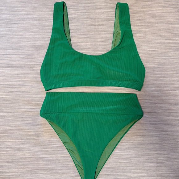 Green Ribbed High-Waist Bikini Set - Picture 3 of 3